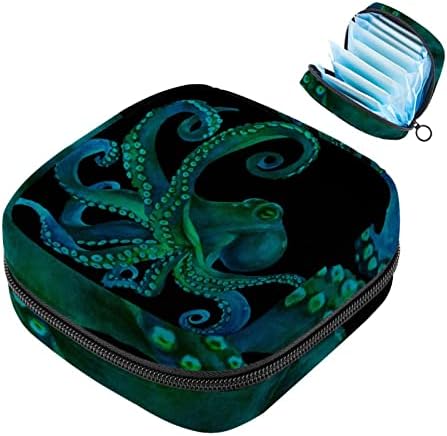 Сина акварел октопод море илустрација санитарна торба за складирање на салфетка торба за преносен период торба за жени тинејџери, менструална