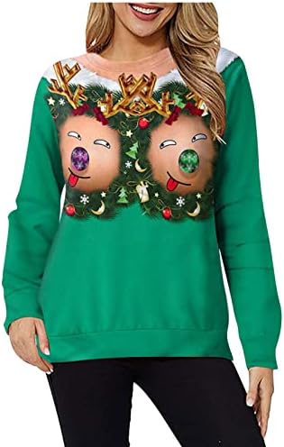 Смешно 3Д печатено пулвер за жени CJHDym Tosp, грда божиќен џемпер, двојка долги ракави на екипажот маица за маица за вратот