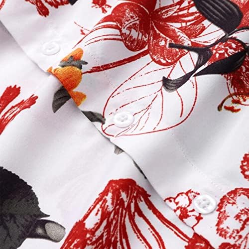 УБСТ Менс Хавајски кошули Краток ракав Флорал Печатено копче надолу памук Гроздобер врвови летен одмор лесен кошула на плажа