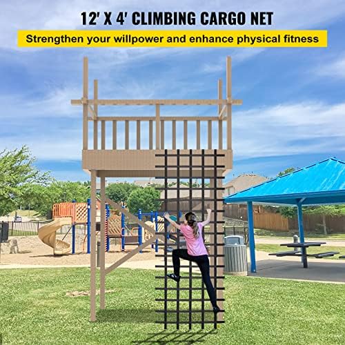 Vevor Climbing Cargo Net, 12 x 4 ft игралиште за качување, полиестер материјал Голема воена качување по карго -мрежа, скала за јаже, Swingset,