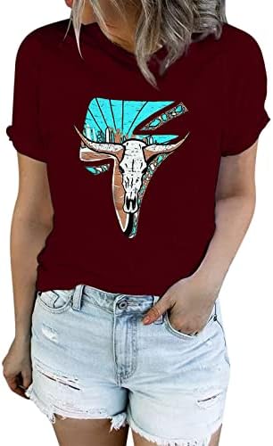 Кошула краток ракав Ацтек Западен случајна днимска кошула елегантна дневна модна маица маица дами врвови маички жени