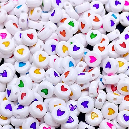 Амани 500 парчиња 7х4мм Бели Акрилни Шарени Облици На срце Тркалезни Монистра Мешани Бои Пластични Лабави Монистра за Изработка На Накит