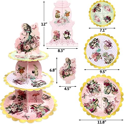 Алис 3-нивоа картонски држач за држачи за десерт кула украси околу послужавник за сервисирање на садот за роденденски чај за забава
