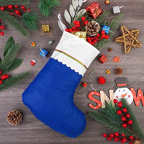 Fovths 12 пакувања Божиќни чорапи 15 инчи класични чорапи со темно сини Божиќни чорапи камин виси чорапи за Божиќна празничка забава