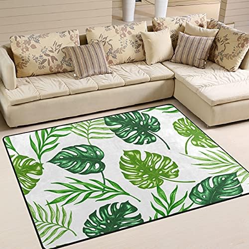 Тропски зелени лисја големи меки килими расадник плејматски килим за деца играат соба за спална соба дневна соба 80 x 58 инчи, килим за домашни украси