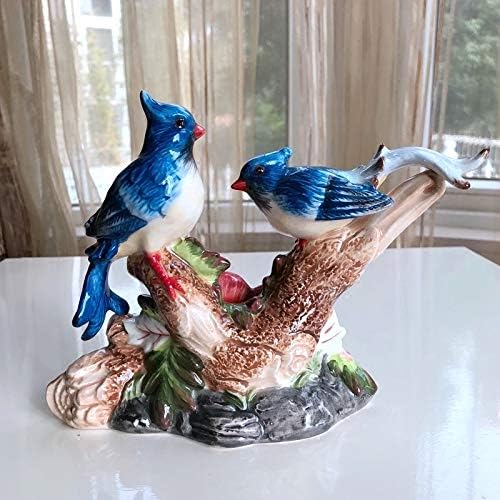Wyfdp Рустикална порцеланска двојка Меги Фигурина со рачно обоена керамика Среќа loversубители на птици Минијатурен украс за занаетчиски