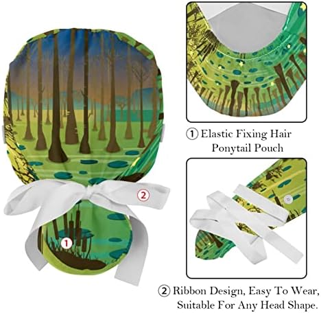 Прилагодливи капачиња за чистење, 2 парчиња симпатична копачка за шапување со капаче за коса со торбичка за конска опашка, мека хируршка медицинска сестра капа