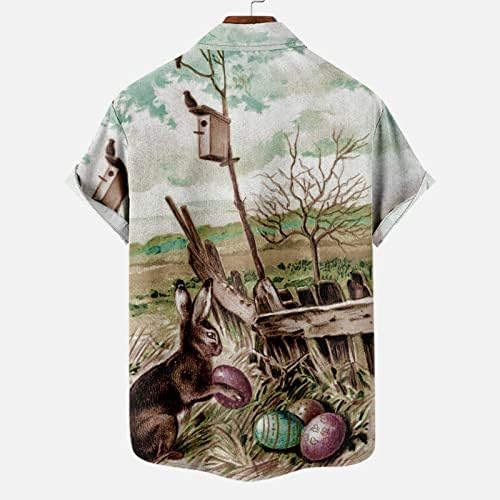 Машки Велигденски маички слатки зајаци јајца графички лаптии кошули врвни кратки ракави фустани пулвер празник хавајски маици