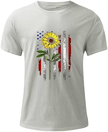 4 -ти јули врвови за мажи сончоглед американско знаме печати патриотски кошули лабава обична празнична блуза Денот на независноста облека