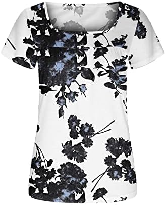 Памук со кратки ракави v душо деколте вратот цветна графичка лабава лабава блуза маичка за дами обична маичка LH