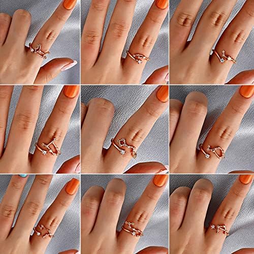 Прилагодливи отворени прстени за жени, позлатени позлатени прстени 12 соstвездие, палецот прстени за појавување прстени за парови
