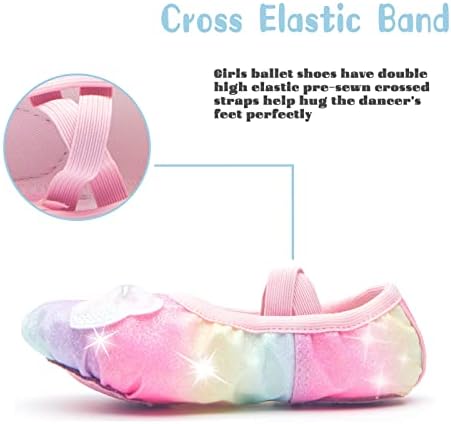 Девојки балетски чевли сјајни сплит-папучи за танцување дете дете за деца вежбаат чевли станови меки лесни со еластични ленти