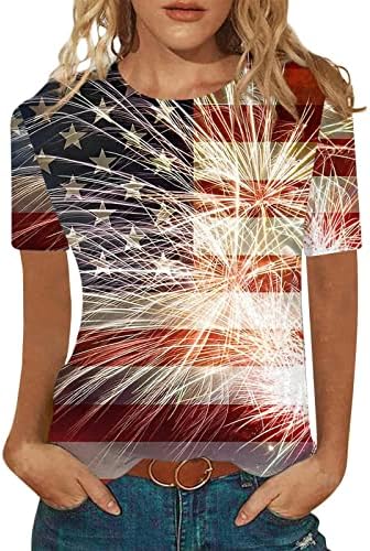 Женски маици на 4-ти јули американско знаме на врвови starsвезди ленти со кратки ракави о-вратови маички САД блузи Ден на независност