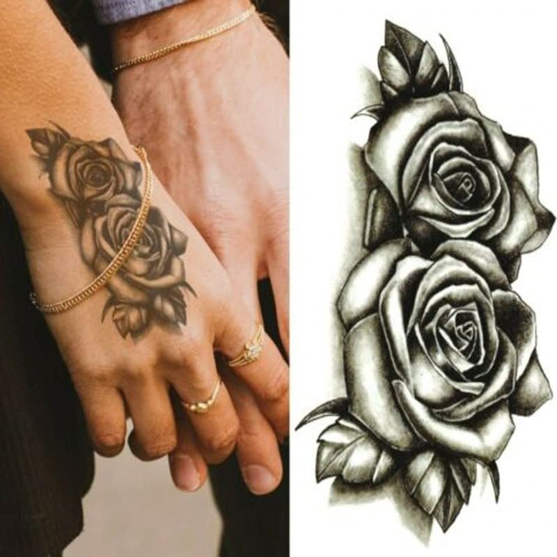 5 компјутери црна роза привремена налепница за тетоважа на налепници за цвеќиња со лажна тетоважа налепници водоотпорни дами мажи тато за нозе