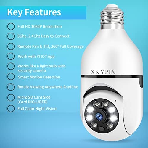 XKYPIN Сијалица Безбедносна Камера Безжична WiFi 1080p 360 Степен Cam Сијалица Светло Приклучок Отворен Пан Навалување Боја Ноќно Гледање Рефлектор