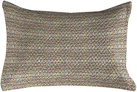 Ambesonne Шарен ватиран перница, повторувајќи континуирана шема на мини тркалезни квадрати Ретро стил Уметнички принт, стандарден наслов