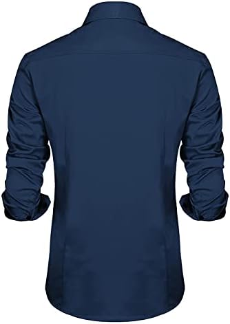 XXBR Бизнис Обични кошули за мажи, 2021 машка пад на јака, деловно деловно работење, лабава цврста боја кошула врвови лето есен одмор
