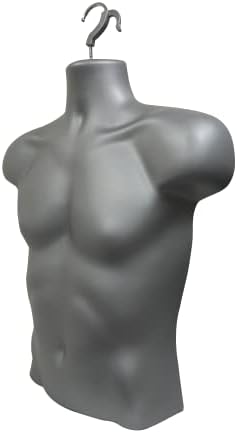 DisplayTown 3 пакет сива машка манекенска инјекција форма половина заоблена форма на телото на половината на телото на телото со само висечка кука, големини на S-M, големи?
