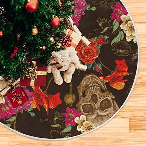 Декорација на здолниште на новогодишна елка, украс на мало мини дрво со здолниште 35,4 инчи со череп и цвеќиња за украси за забави за Ноќта на