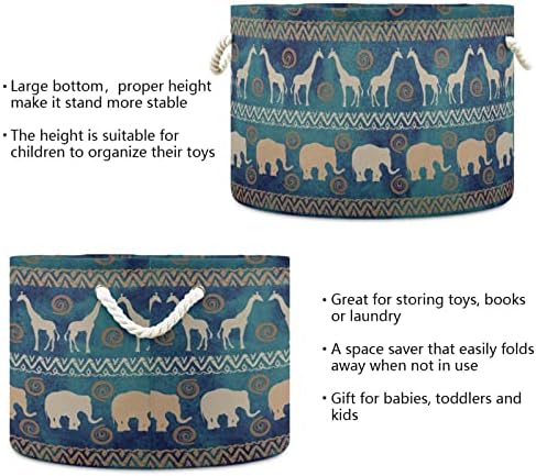 Mifsoiavv африкански племенски етнички слон и елени големи тркала за складирање корпа за перење алишта за складирање играчки