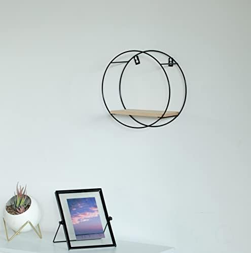Винтикикисе коло, дрвена табла со метална рамка за лебдечка полица за дневна соба, трпезарија или канцеларија