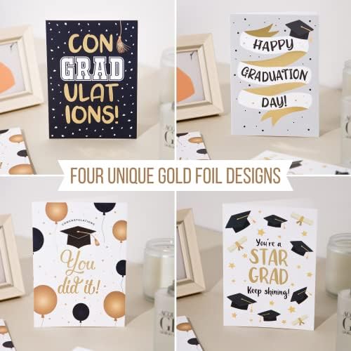 Дипломирани картички 2023 | 20 пакуваат картички за честитки за мат злато фолија | 7x5 инчи масовни честитки со коверти и налепници | Дипломирање на колеџ и средно училиш
