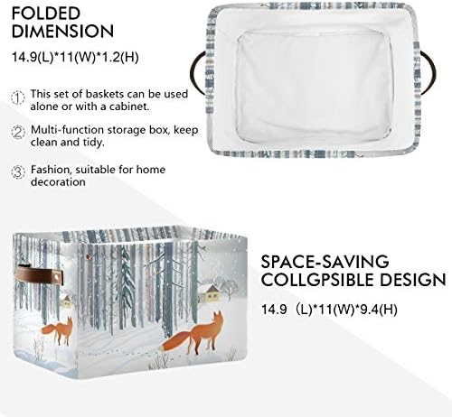 Коцка за корпа за складирање Зимска шума животинска лисица Голема склоплива играчка кутија за складирање на кутии за перални за