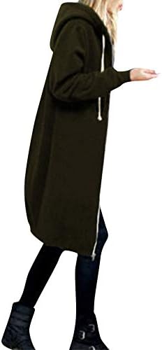Женски обични зипни дуксери долги туники џемпери јакни мода плус дигона худи со џебови