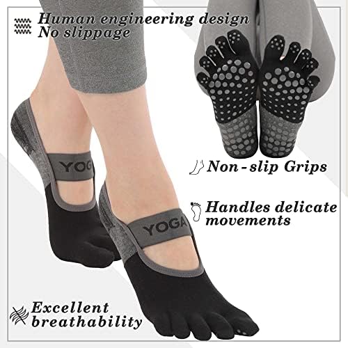 QQOLI не лизгачки јога чорапи 【Силни затегнувања и пет пети】 За жени пилатес, спортска поддршка против лизгање, перница со големина
