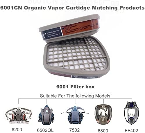6001 Касети за филтрирање за респиратор, доказ за прашина, органски пареа, полен и хемиски касети, компатибилни со 6200, 6800, 7502, FF402