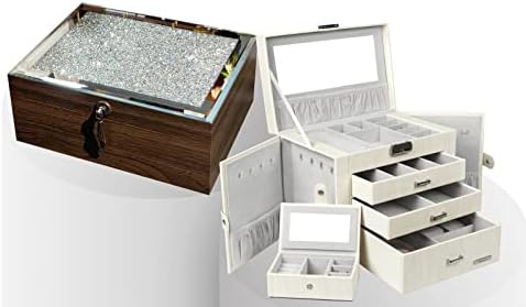 Домашна Кутија За Накит Пакет: Бела Кутија За Накит + Стаклена Кутија За Накит