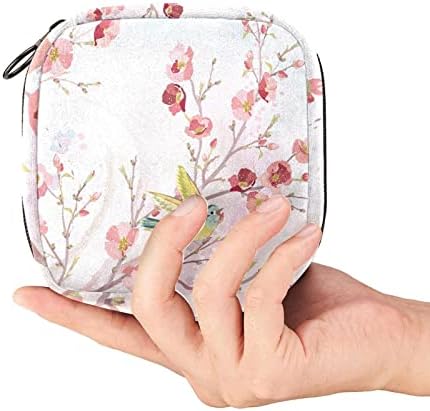 Санитарна торба за складирање на салфетки, торба за период, торба за тампон, торба за шминка, розова цветна птица образец