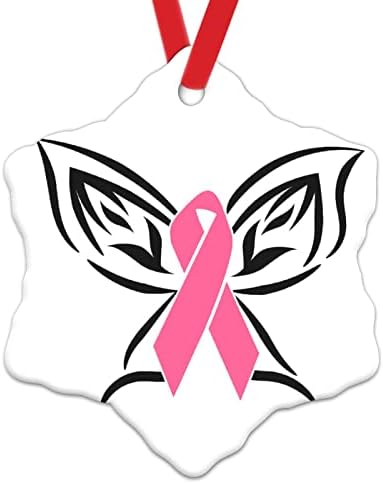 Пеперутка розови Божиќни украси за деца рак воин воини розови Божиќни украси Подарок Брест рак на рак Керамички Божиќни украси