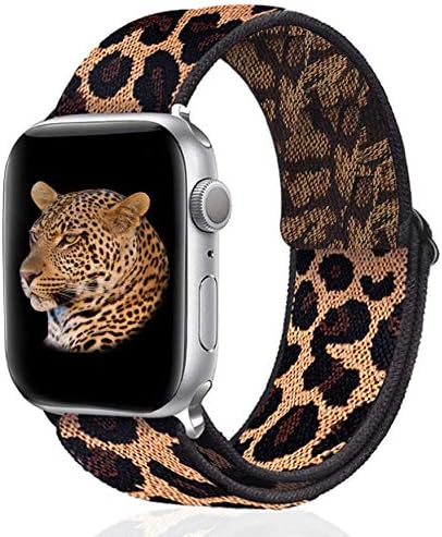 Компатибилен со Apple Watch Band 42mm 44mm Серија 6 5 4 3 2 1 SE Мека Еластична Јамка Ткаена Ткаенина Нараквица За Жени Мажи Леопард