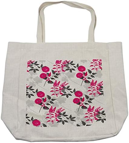 Амбесон-цветна торба за купување, повторувачка носталгична шема со апстрактни цвеќиња и лисја, еколошка торба за еднократно
