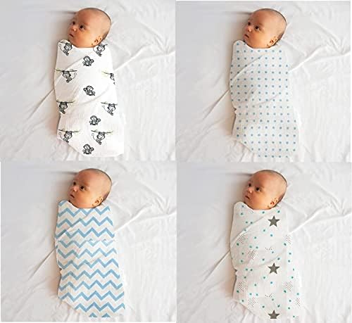 Муслин памук за бебиња за бебиња за новороденчиња- меки, пријатни и издржливи- направете го спиењето на вашето бебе поудобно со овие ќебиња за шишиња- пакет од 4 цвет