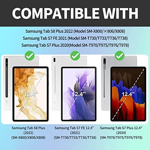 Преносен случај за ротација од 360 степени за Samsung Galaxy Tab S8 Plus 12.4 2022/Tab S7 FE 2021/Tab S7 Plus 2020, Заштитна обвивка