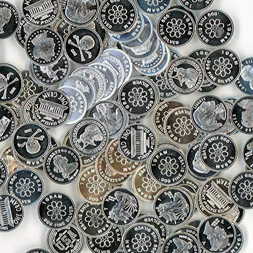 Пет Еден Грам .999 Фини Сребрени Кругови Со Случајни Дизајни во Торбичка За Накит