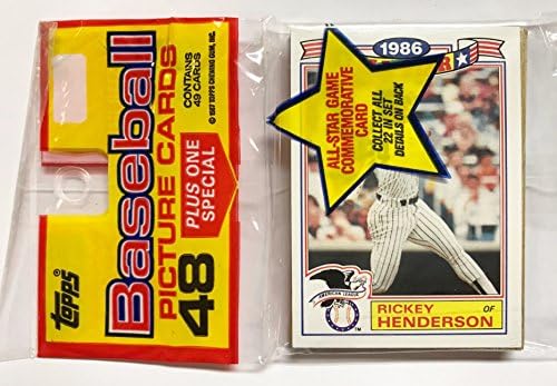 1986 Неотворена 48 Број Бејзбол решетката Пак + 1 СТАРНА КОМЕМОРАТИРАНА КАРТА - Рики Хендерсон Newујорк Јанкис
