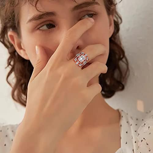 Гроздобер 925 сребрен женски прстен Вклучен циркон симулиран целосен дијамантски прстени квадратни облици на прстен за ангажман накит