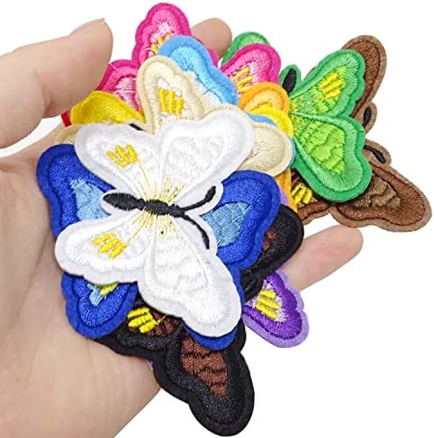 Honbay 24 парчиња шарени симпатични закрпи за вез од пеперутка декоративни пеперутки железо на закрпи шијат на апликација за лепенка за облека јакни фармерки фустани ?