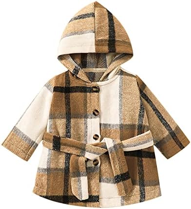 Феидог дете бебе девојчиња фустан палто карирано копче со долги ракави, качулка јакна есен зимска надворешна облека