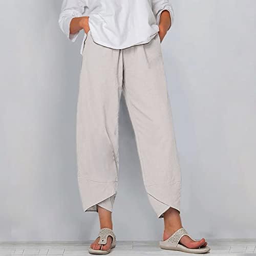 Mackneog со високи половини женски капри панталони за летна лесна лесна цврста боја обична лабава лабава капри панталони широки нозе