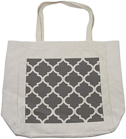 Амбесон сива и бела торба за купување, геометриски украсен состав на Дамаск во викторијански стил мотиви, еколошка торба за еднократна
