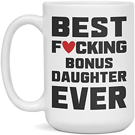 Најдобар Daughterат Бонус Ќерка Некогаш Смешни Кусинг Подарок Чаша, 15-Унца Бела