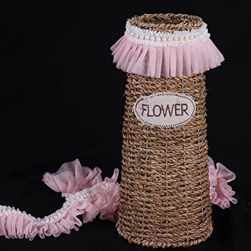 Havii 3 дворови розови плетени тули ткаенини трим чипка раб рафла лента со лента 1,5 инчи ширина со бисерни мониста за кукли за миленичиња