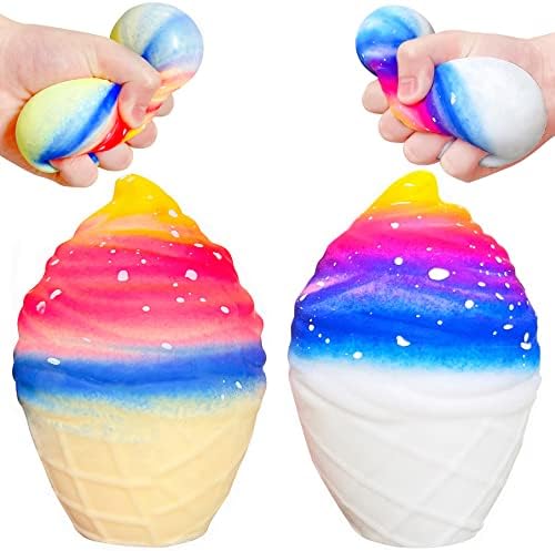 Сензорно тесто за сладолед играчки со топка со тесто - слаби топки за стрес за деца и возрасни, играчка со стрес од стрес од стрес, мека ＆ симпатична играчка со крцка