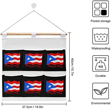 Порторико Знаме Ѕид Плакарот Виси Торба За Складирање 6 Џебови Лен Памук Над Вратата Организатор Торбички За Спална Соба Бања