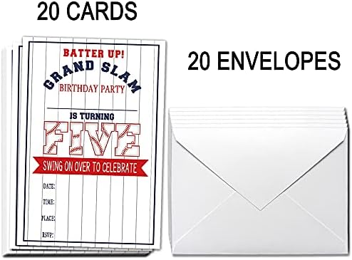 укебобо 5-Ти Роденденски Покани Со Пликови-Пробијте Покани За Бејзбол Забава, Украси За Бејзбол Забави - 20 Картички со Пликови