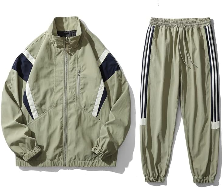 Дневната спортска облека за мажи на FQUAN поставува пролетни есенски обични тренерки мажи 2 парчиња патент светло GN-1522 XL
